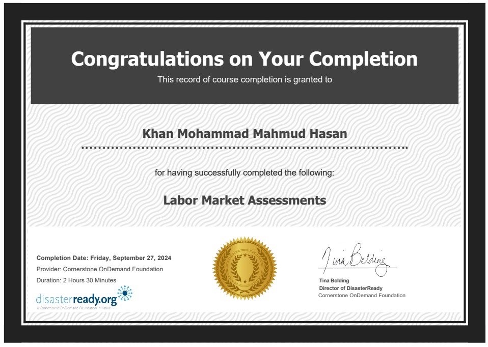 Just Achieved My Labor Market Assessments Training with Disasterready.org!